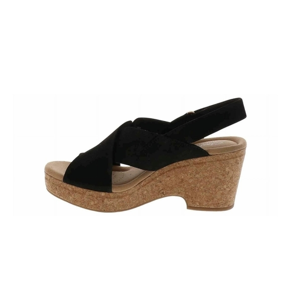 ✨️NIB✨️Clarks Giselle Dove Womens Black Wedge Sandals with Cork Heel SIZE 7.5W - Picture 3 of 10